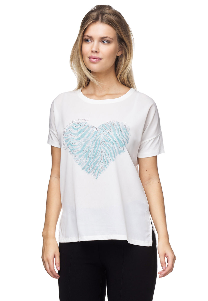 Stylisches T-Shirt – Herzaufdruck. mit Modevertrieb - Decay von farbigem GmbH Damenmode Decay