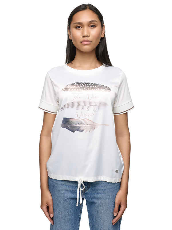 Decay Damen T-Shirt mit „The New Natural“-Print und filigranen Vogel- und Federdetails