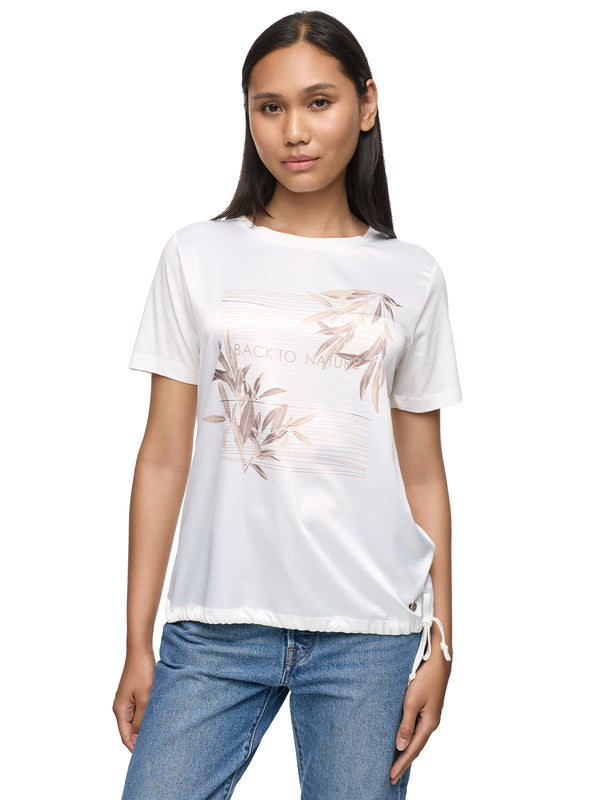 Decay Damen T-Shirt mit „Back to Nature“ Print und Blätter-Motiv – aus Baumwoll-Modal-Mix, mit Rundhalsausschnitt