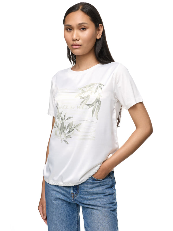 Decay Damen T-Shirt mit „Back to Nature“ Print und Blätter-Motiv – aus Baumwoll-Modal-Mix, mit Rundhalsausschnitt