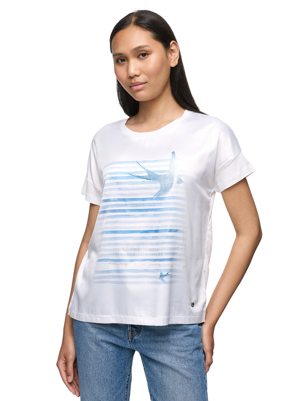 Decay Damen T-Shirt mit „Shine“-Schriftzug und fliegendem Vogel – stilvoller Rundhals-Style