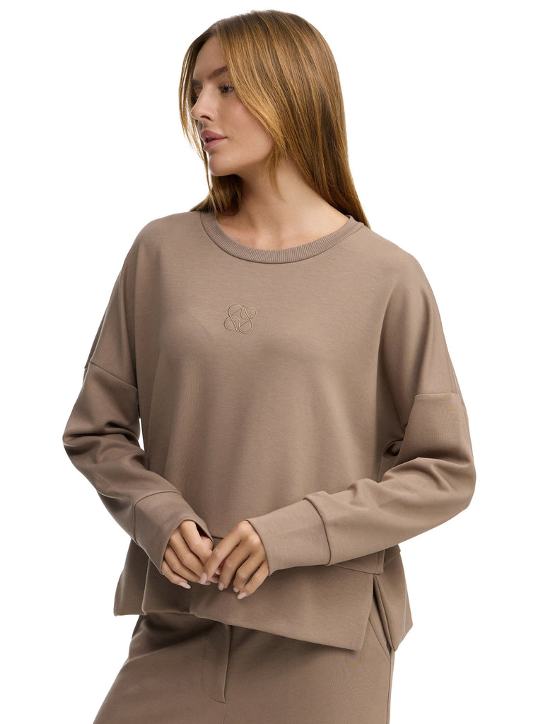 Premium Sweatshirt aus Modal-Baumwoll-Mix mit Filigrane Schrift-Stickerei