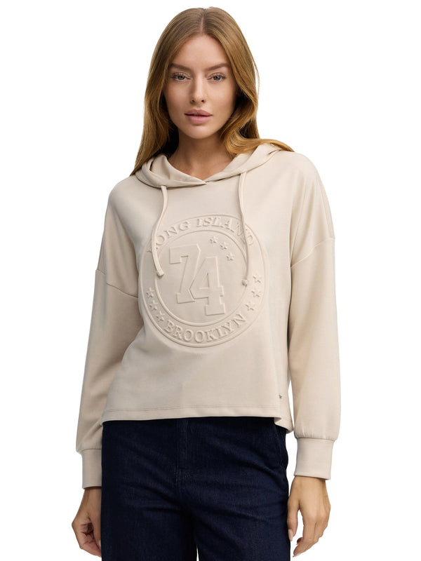 DECAY Damen Hoodie mit 3D-Prägung & Stoffbändern