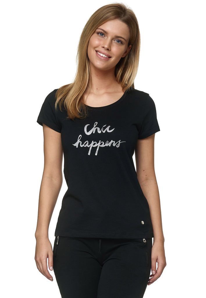 Decay T-Shirt mit glänzendem "Chic Happens" - Aufdruck
