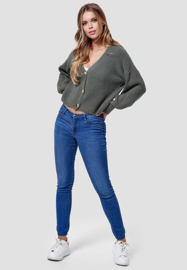 Decay Strickjacke mit Rippstruktur & Knöpfen in Hornoptik