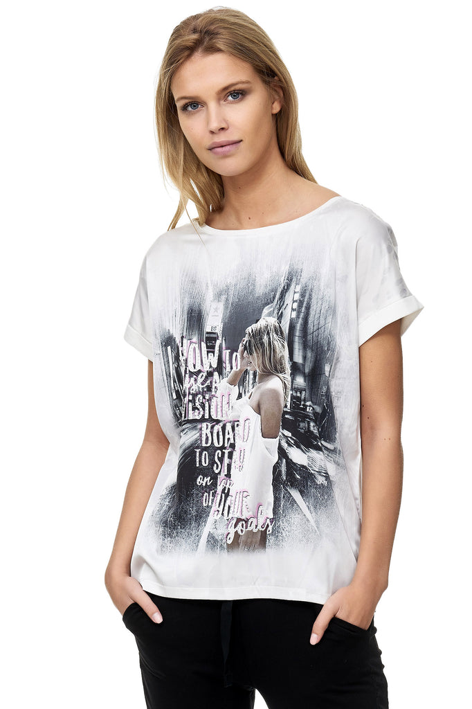 T-Shirt GmbH Decay mit – - stylischem Decay Damenmode Modevertrieb Aufdruck.
