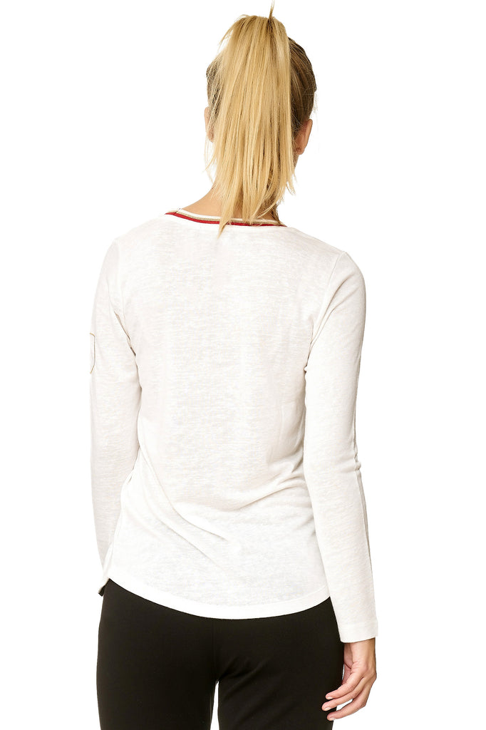 Decay Langarmshirt mit gestreifter Blende am GmbH Damenmode Ausschnitt. Decay – - Modevertrieb
