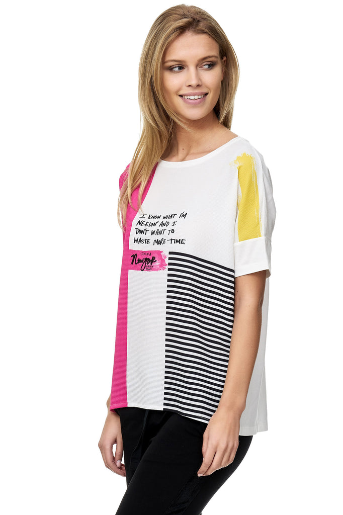 Gestreiftes Decay T-Shirt mit Schriftzug. – Decay Modevertrieb GmbH -  Damenmode