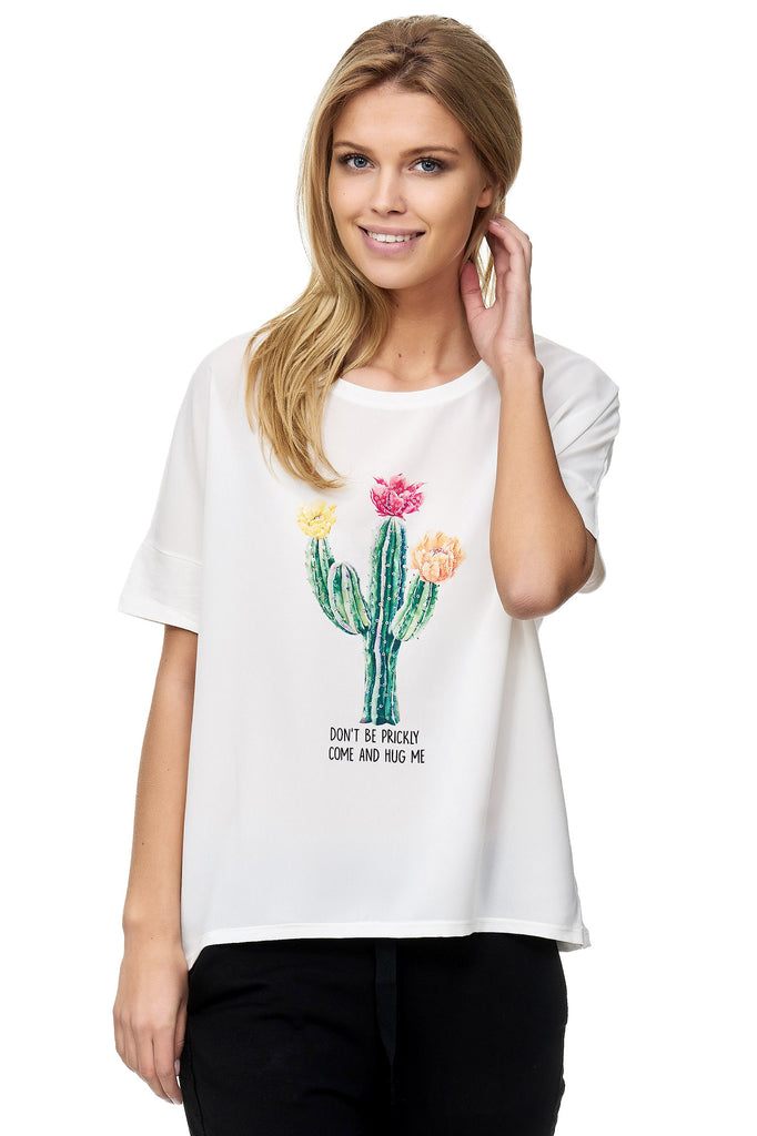 Decay T-Shirt mit Kaktus - Aufdruck und Pailletten: