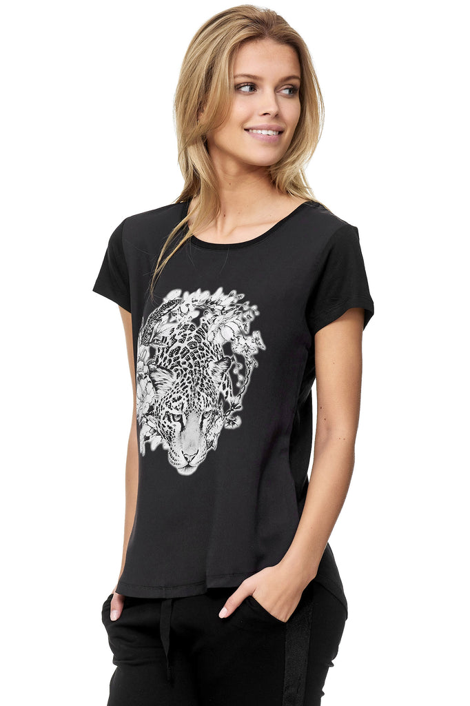 T-Shirt Aufdruck. - – GmbH Modevertrieb Decay Leoparden Damenmode Decay mit -