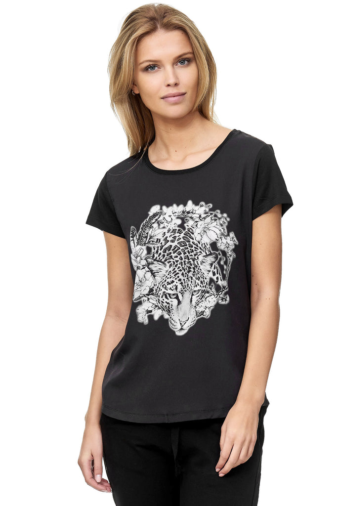 Decay T-Shirt mit GmbH - Damenmode – Modevertrieb - Leoparden Aufdruck. Decay
