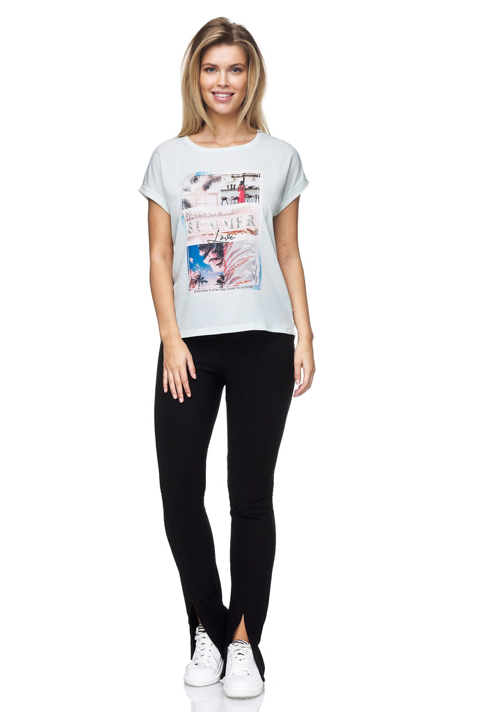 schönen Cooles Decay GmbH T-Shirt – - mit Decay Sommerfarbe Pailletten-Schriftzug Damenmode und Modevertrieb