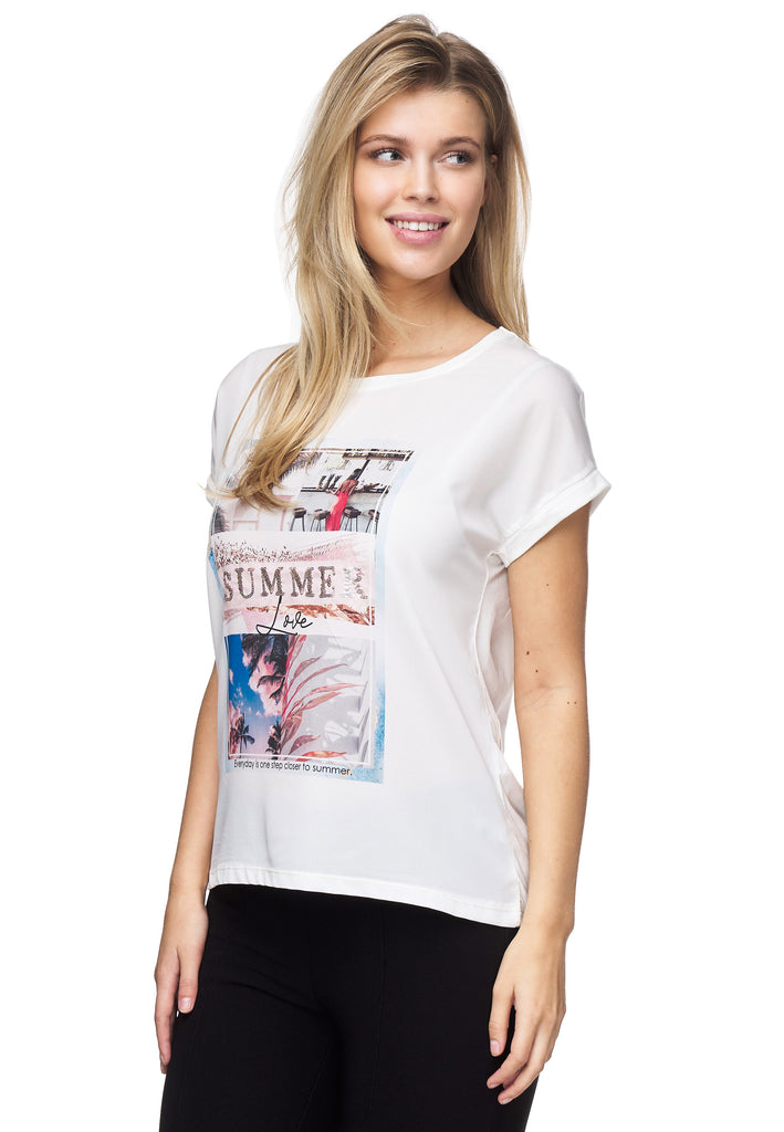 T-Shirt GmbH – Sommerfarbe Decay - Pailletten-Schriftzug mit Damenmode Decay Cooles Modevertrieb und schönen